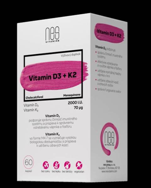 NESVITAMINS Vitamín D3 2000 I.U. + K2 70 µg 60 kapsúl + darček 30 kapsúl ZADARMO
