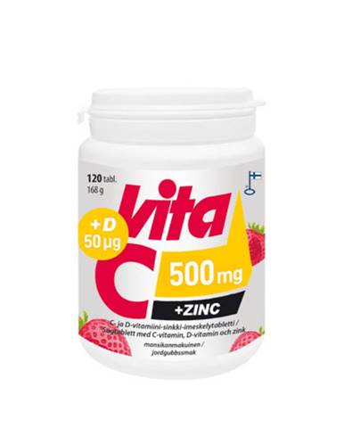 VITABALANS Vita C 500 mg + zinc + D 50 µg žuvacie s jahodovou príchuťou 150 tabliet
